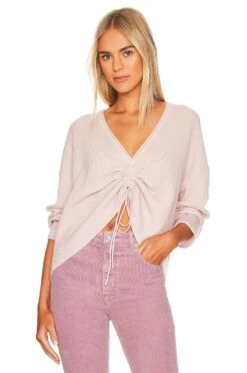 Ruched Front Cashmere Pullover Rose Pink