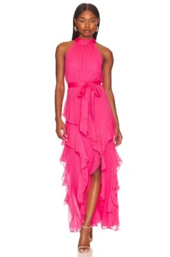 Alice + Olivia Emelia Halter Gown Wild Pink