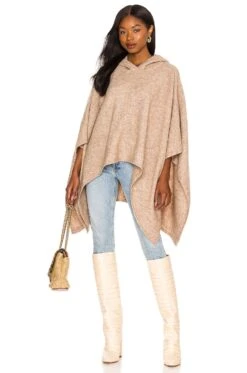 Alice + Olivia Zandra Hooded Pullover Poncho Oatmeal
