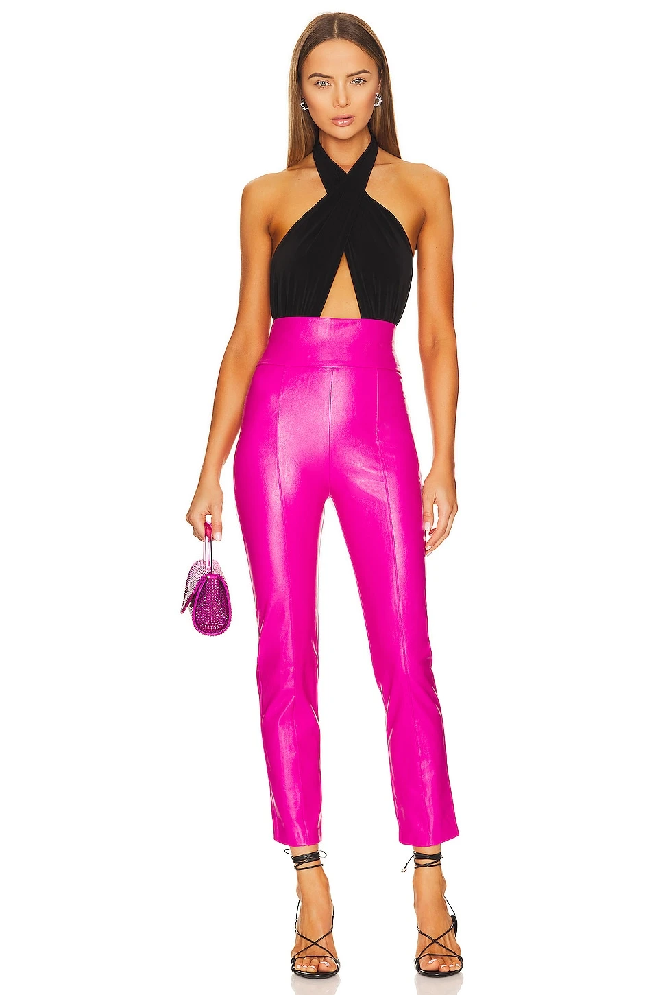 X REVOLVE Romana Pants Hot Pink Leather - Image 4