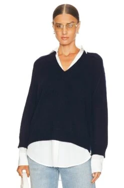 V-neck Layered Pullover Navy