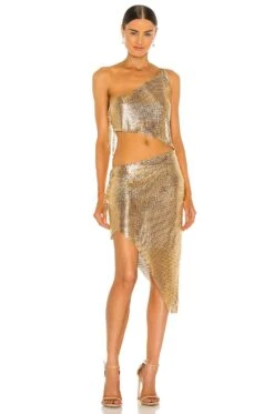 Xenia One Shoulder Dress Gold