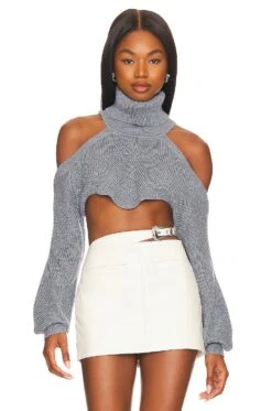 Camila Coelho SUÉTER CON HOMBROS DESCUBIERTOS Y CUELLO ALTO AZALIA Grey