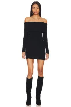 Off-shoulder Sweater Mini Dress Black