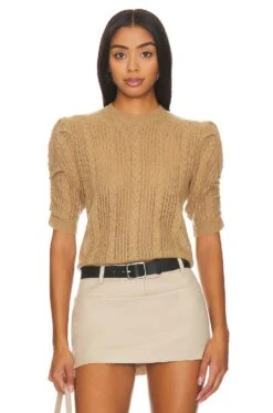 FRAME Ruched Sleeve Sweater Light Camel