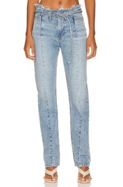 Adriana Belted Frayed Waist Slim Straight Bisbee