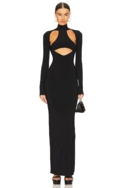 Cutout Turtleneck Gown Black