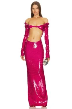 Gown With Front Cut Out Detail Fuchsia