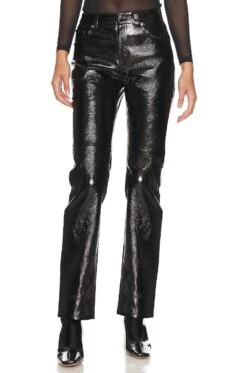 Mid Rise Leather Pant Black