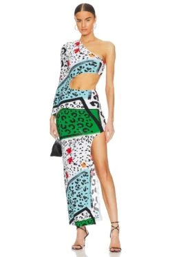 Norma Kamali Shane Wide Slit Gown Animal Patch